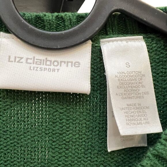 Vintage Liz Claiborne Reindeer Christmas Sweater Women’s S Green Knit Holiday - Picture 4 of 6